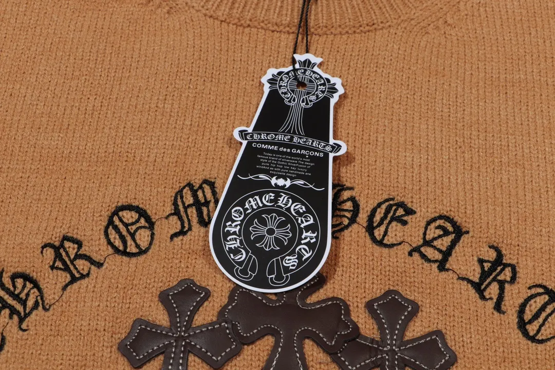 P320 Chrome Hearts Chrome Hearts Cross Leather Hardware Embroidered Crew Neck Sweater Color: Red Brown Black Size: S M L XL XXL